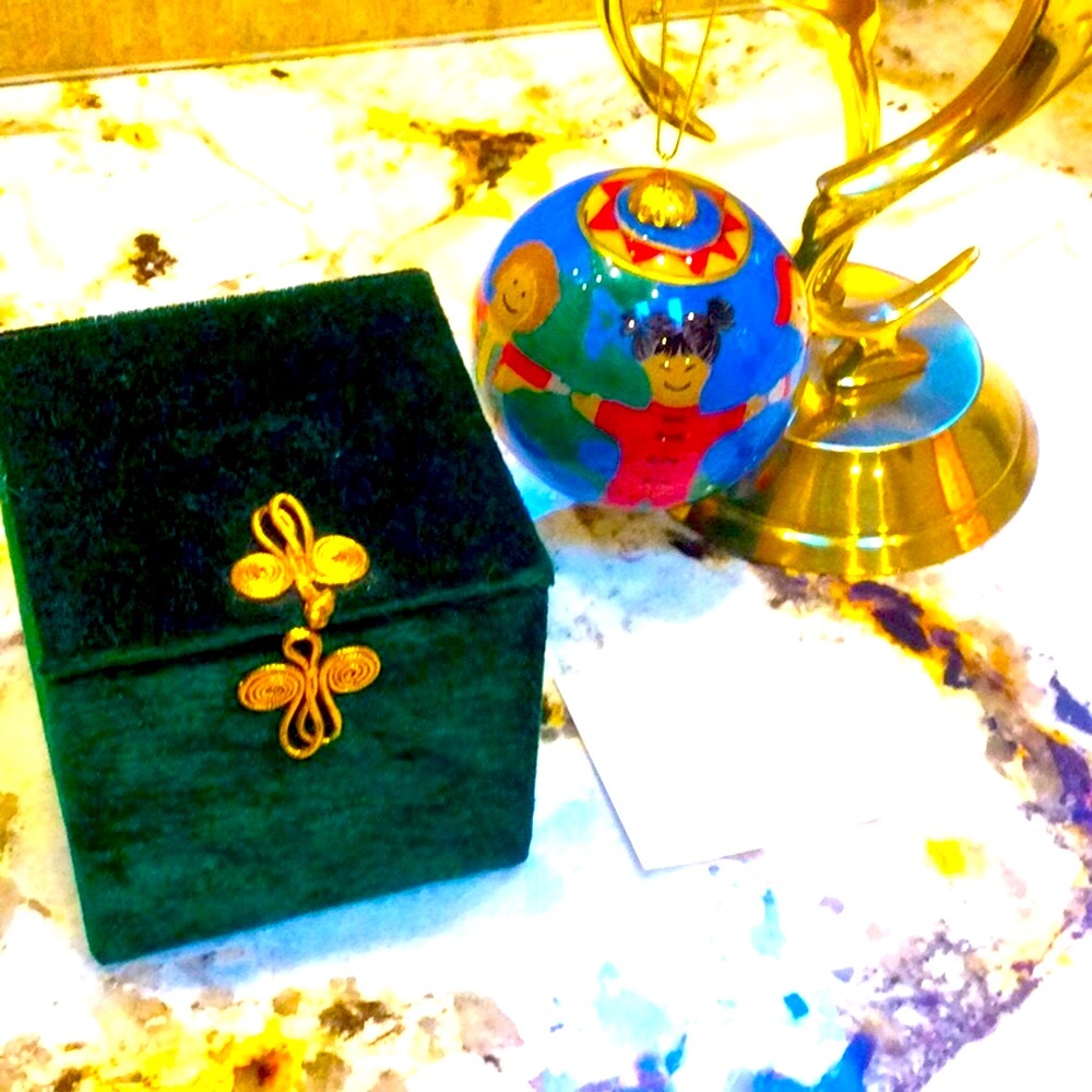 - Hand painted from the inside Li Bien ornament and gift box